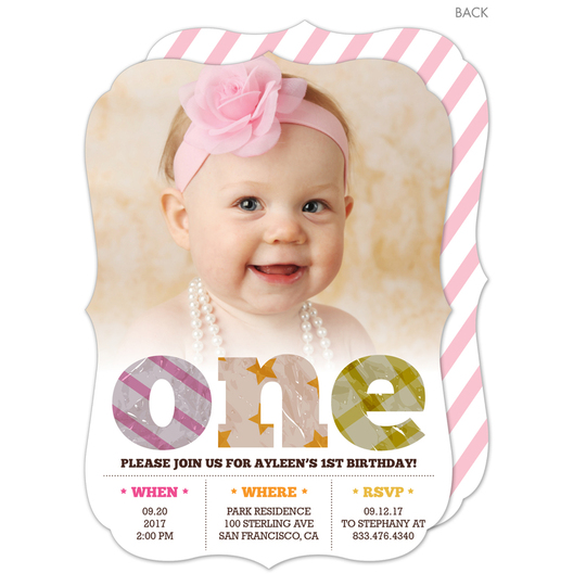 Pink First Birthday One Pattern Invitations